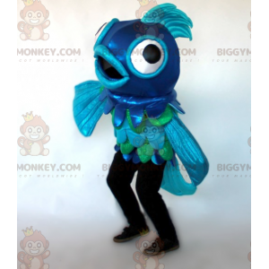 Costume da mascotte pesce gigante blu e verde BIGGYMONKEY™ -