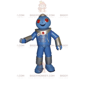 Zeer vrolijk blauw Robot BIGGYMONKEY™ mascottekostuum -