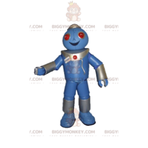 Mycket glad blå robot BIGGYMONKEY™ maskotdräkt - BiggyMonkey