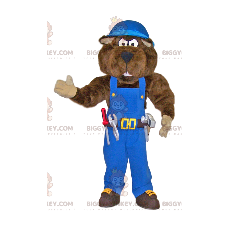 BIGGYMONKEY™ Big Bear Handwerker-Maskottchen-Kostüm in blauem