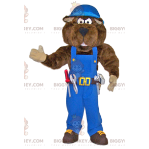 BIGGYMONKEY™ Big Bear Handwerker-Maskottchen-Kostüm in blauem