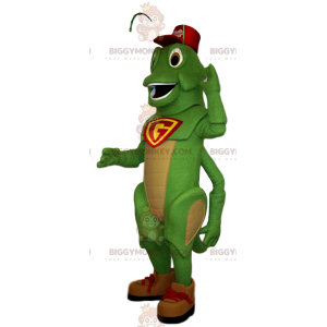 Traje de mascote de grilo verde BIGGYMONKEY™ com gorro vermelho