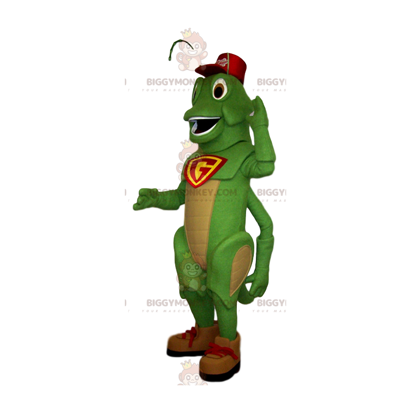 Costume mascotte BIGGYMONKEY™ da cricket verde con berretto