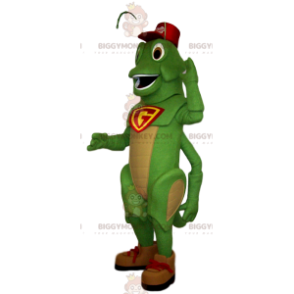 Traje de mascote de grilo verde BIGGYMONKEY™ com gorro vermelho