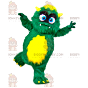 Klein groen en geel harig monster BIGGYMONKEY™ mascottekostuum