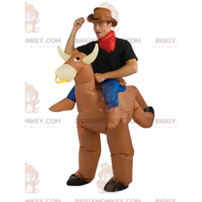 Costume de mascotte BIGGYMONKEY™ de vache rodéo beige avec son