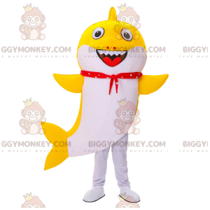 Costume de mascotte BIGGYMONKEY™ de requin jaune et blanc avec