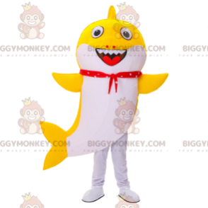Kostium maskotki BIGGYMONKEY™ Żółto-biały rekin z czerwoną