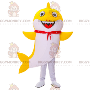 Traje de mascote BIGGYMONKEY™ Tubarão amarelo e branco com