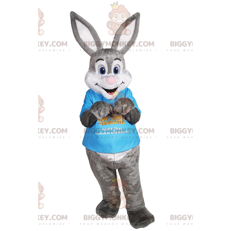 Costume da mascotte coniglietto grigio BIGGYMONKEY™ con t-shirt
