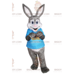 Gray Bunny BIGGYMONKEY™ Mascot Costume With Blue T-Shirt –