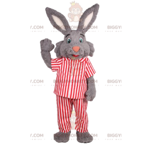 BIGGYMONKEY™ Mascot Costume Gray Bunny with Red and White