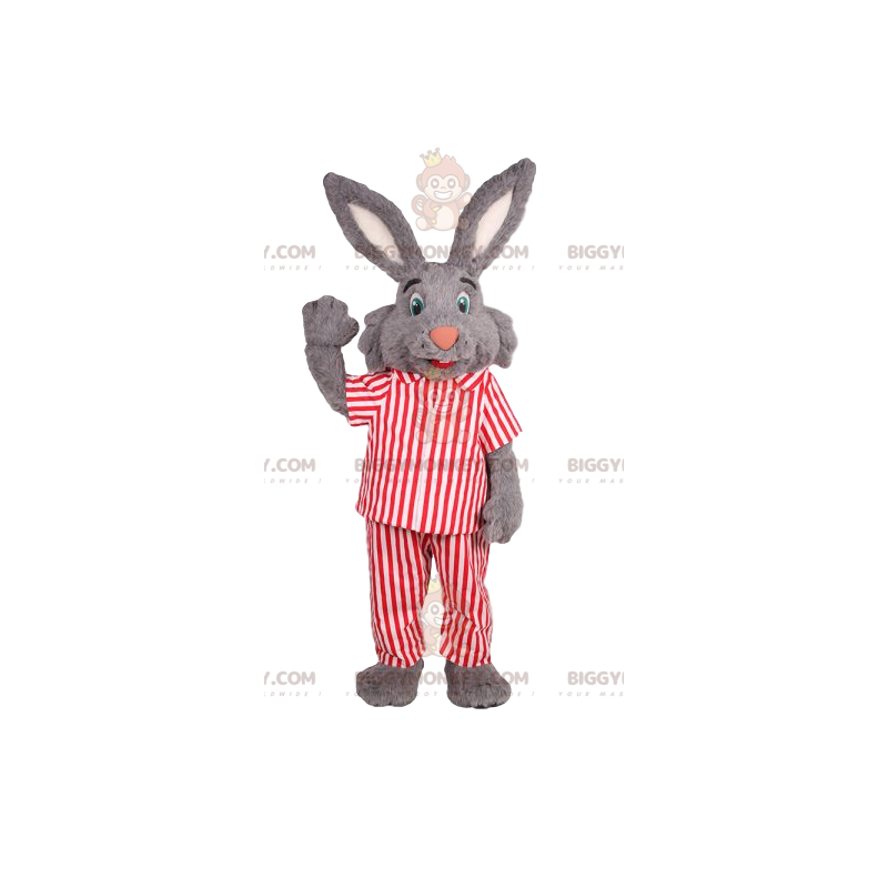 Traje de mascote BIGGYMONKEY™ Coelhinho cinza com pijama
