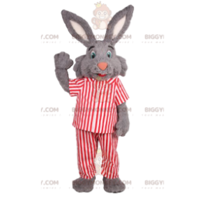 Traje de mascote BIGGYMONKEY™ Coelhinho cinza com pijama