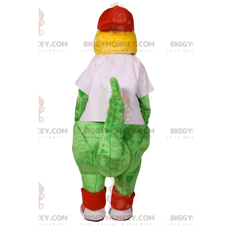 Costume da mascotte BIGGYMONKEY™ da dinosauro verde con maglia