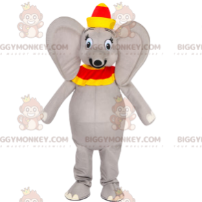 BIGGYMONKEY™ Mascot Costume Gray Elephant With Red & Yellow Hat