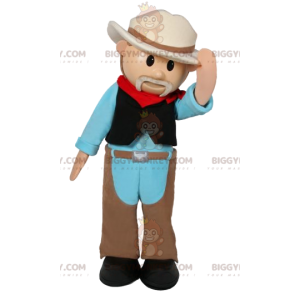 Costume de mascotte BIGGYMONKEY™ de fermier en tenue de cowboy