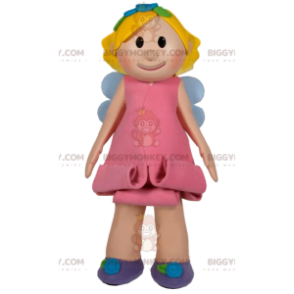 Smiling Little Fairy BIGGYMONKEY™ Mascot Costume With Cute Pink