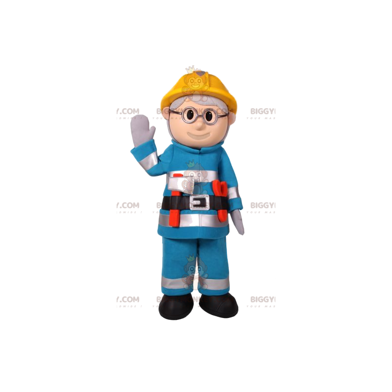 Construction Man BIGGYMONKEY™ Mascot Costume In Blue Workwear –