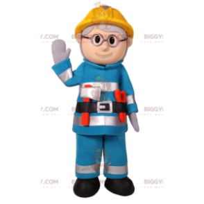 Kostým maskota stavebního muže BIGGYMONKEY™ v modrém pracovním