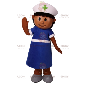 Nurse BIGGYMONKEY™ Mascot Costume with Blue Smock and Hat -