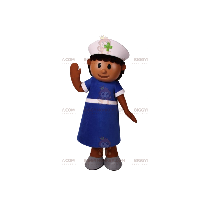 Sjuksköterska BIGGYMONKEY™ maskotdräkt med blå smock och hatt -