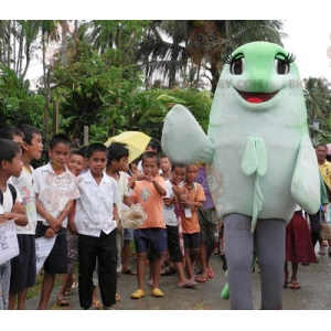 Disfraz de mascota de pez gigante verde y blanco BIGGYMONKEY™ -