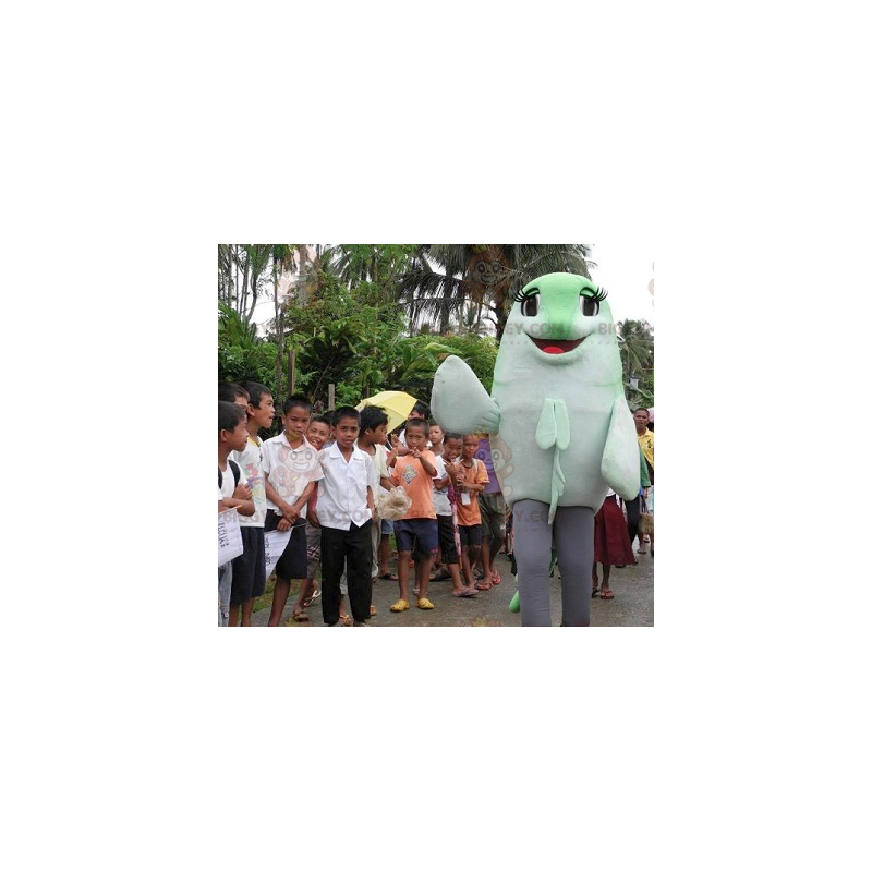 Disfraz de mascota de pez gigante verde y blanco BIGGYMONKEY™ -