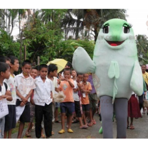 Costume mascotte pesce gigante verde e bianco BIGGYMONKEY™ -