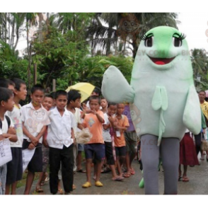 Disfraz de mascota de pez gigante verde y blanco BIGGYMONKEY™ -