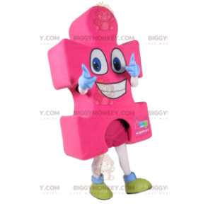 Costume da mascotte BIGGYMONKEY™ Super Happy Pink Puzzle Piece