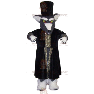 BIGGYMONKEY™ Maskotdräkt Grå varg med stor trollkarlsrock -