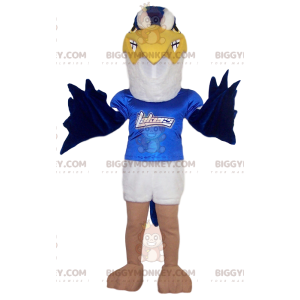 Hvid og blå Golden Eagle BIGGYMONKEY™ maskotkostume med blå