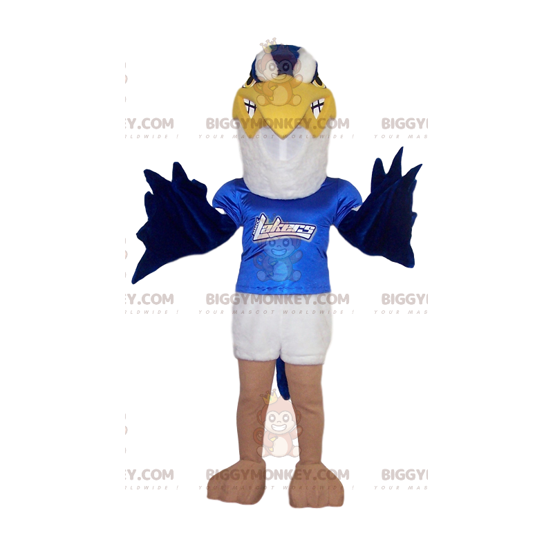 Bílo-modrý kostým maskota Golden Eagle BIGGYMONKEY™ s modrým