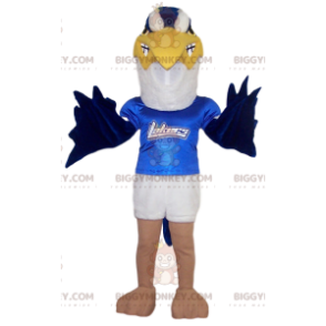 Costume mascotte BIGGYMONKEY™ Aquila d'oro bianca e blu con