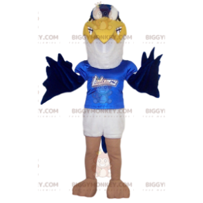 Hvid og blå Golden Eagle BIGGYMONKEY™ maskotkostume med blå