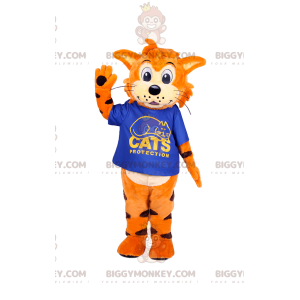 Vriendelijke kat BIGGYMONKEY™ mascottekostuum met koningsblauwe