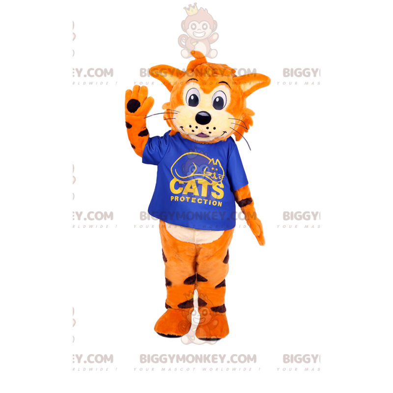 Friendly Cat BIGGYMONKEY™ Mascot Costume With Royal Blue Jersey