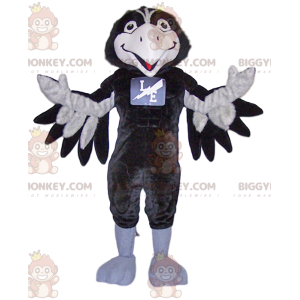 Traje de mascote BIGGYMONKEY™ de corvo preto e branco muito