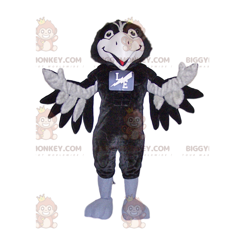 Disfraz de mascota BIGGYMONKEY™ de cuervo blanco y negro muy