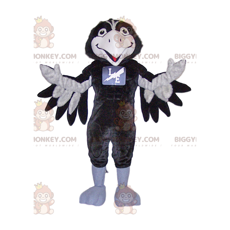 Traje de mascote BIGGYMONKEY™ de corvo preto e branco muito