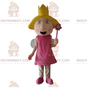 Fairy BIGGYMONKEY™ mascottekostuum met roze jurk en kroon -