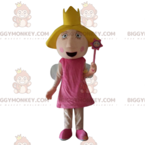 Fairy BIGGYMONKEY™ Mascot Costume with Pink Dress and Crown -