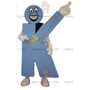 Traje de mascote BIGGYMONKEY™ da letra K em azul. Traje da
