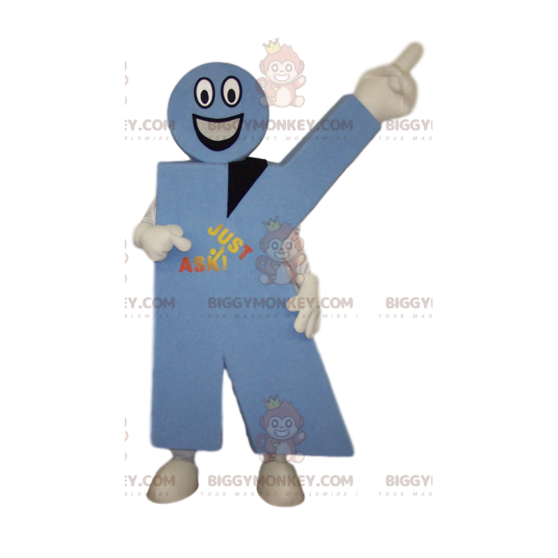 Traje de mascote BIGGYMONKEY™ da letra K em azul. Traje da