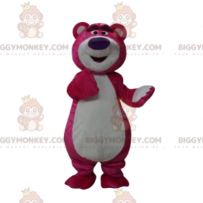 BIGGYMONKEY™ costume mascotte di orso fucsia con un grande muso