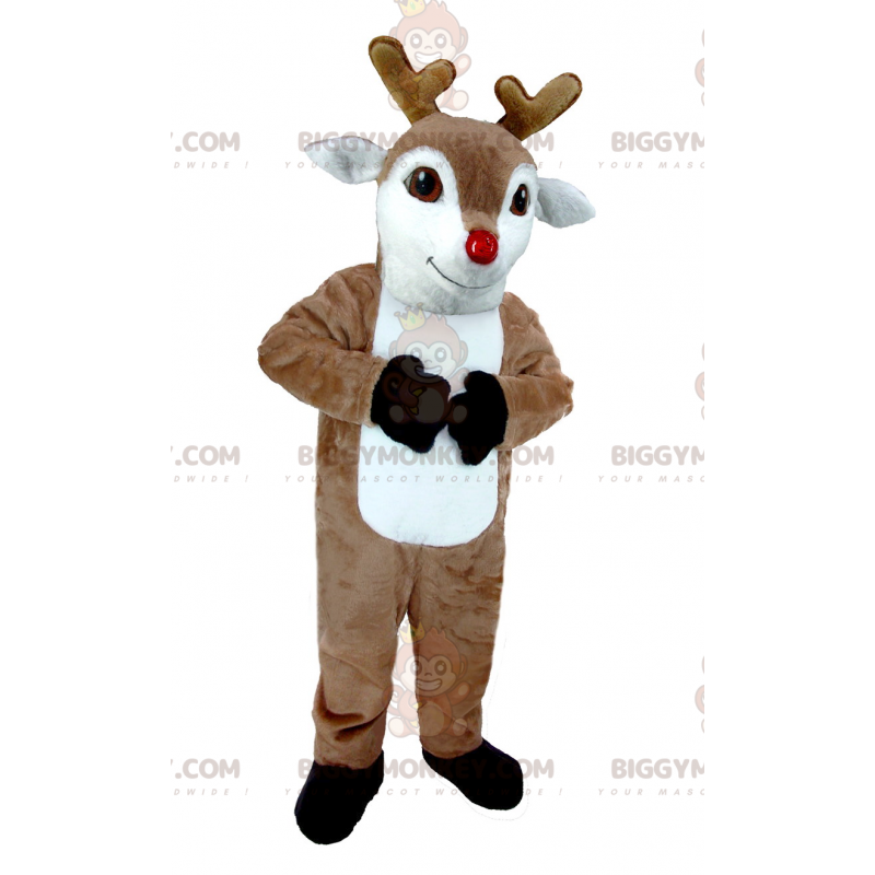 Καφέ και λευκή στολή μασκότ Caribou Moose Reindeer BIGGYMONKEY™