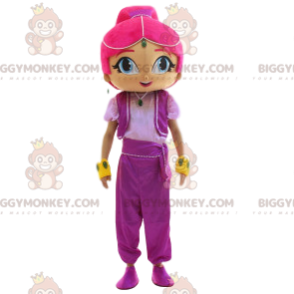 Oosters BIGGYMONKEY™ mascottekostuum met prachtig roze haar -