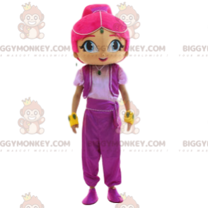 Oriental girl BIGGYMONKEY™ mascot costume with beautiful pink