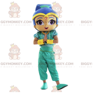 Oriental girl BIGGYMONKEY™ mascot costume with beautiful blue